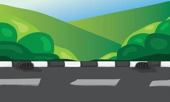 Illustration of a highway and plants on the sides with a hilly background vector