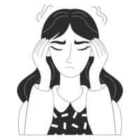 Woman suffers from headache and holds hands on temples. Stressed woman. Head pain. flat illustration for web or app design in outline style vector
