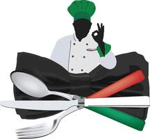 Italian chef with fork and knife vector