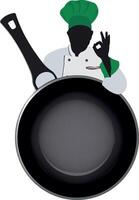 A chef holding a frying pan and making an ok sign vector