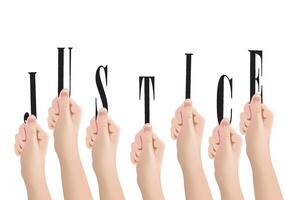 Hands holding the word justice vector
