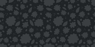 Stylish floral monochrome seamless pattern. Minimalist dark pattern with silhouettes of flowers and leaves vector