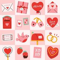 Valentines day sale background. Love and heart geometric pattern. Trendy geometric shapes in retro style for a Valentines Day poster vector