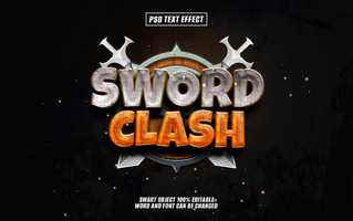 sword clash 3D text effect with a are written in a bold, metallic psd