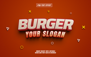 3D wooden style burger text effect with editable slogan. psd