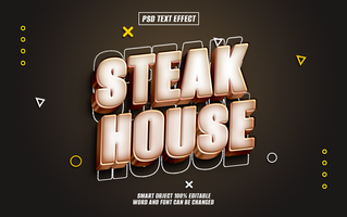 3D metallic text effect design for Steak House restaurant, editable and customizable. psd