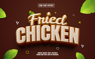 3D text effect design for Fried Chicken with leaves on brown background. psd