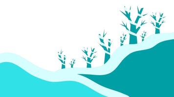 flat winter background with snow covered mountain and tree vector