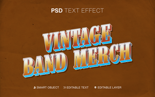 3D Editable Text Gradient Vintage Band Merch Text Effect psd