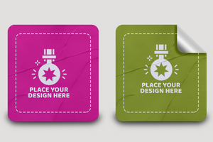 Front View Sticker Mockup Design Template Promotional Label Tag Mockup psd