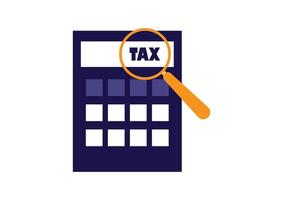 Magnifying glass with a tax and calculator isolated on a white background. vector