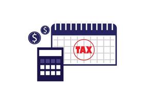 A red tax with the calendar, coin, and calculator is isolated on a white background. vector