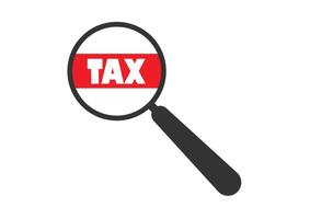 Magnifying glass with a tax isolated on white background. vector