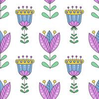 Seamless floral pattern with hand-drawn abstract plants vector