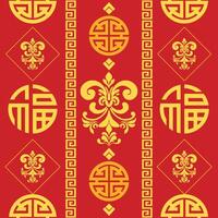 Chinese gold pattern oriental for New Year on red color background, illustration vector