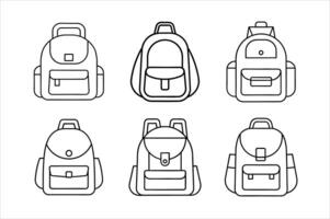 Backpack line art icon set vector