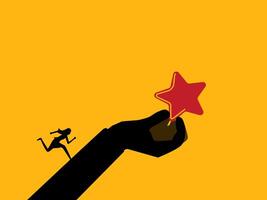 Motivate to do the best work. woman running up to the star on the giant hand vector