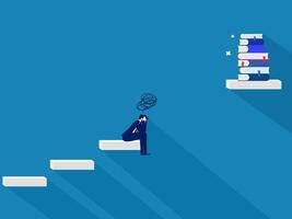 Learning Problems .Businessman Sad About the Gap Between Stairs and Top of Books vector