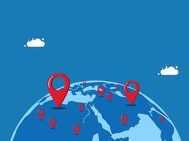 Expanding branches internationally, marking the map around the world. vector