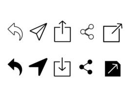 Set of arrows share icons, network share icon, reply forward icon, message icon, upload icon, connection symbol vector