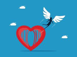a man with wings flying over a heart vector