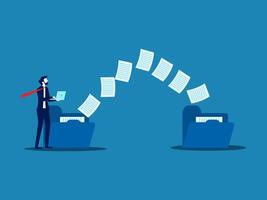 Businessmen send documents over the Internet, back up data, exchange files in folders vector