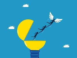 a light bulb with people flying out of it vector