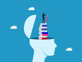 a man is standing on top of a stack of books vector