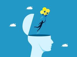 a man is flying through the air with balloons in his head vector