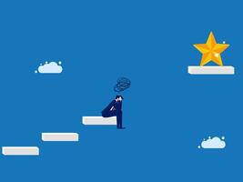 Problems, obstacles, not successful, the businessman is sad about the gap between the stairs and the stars vector