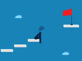Business problems Sad businessman at the gap between the steps with victory flags vector