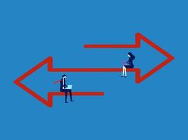 Data transfer or transaction, exchange and communication, two businessman on opposite arrows vector