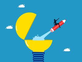 a man is flying into an open light bulb vector
