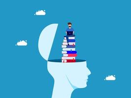 a person sitting on top of a stack of books vector