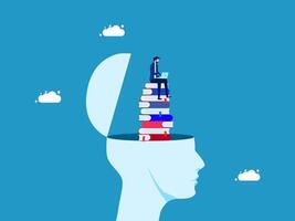man sitting on top of a stack of books vector