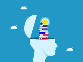 a man's head with books and an idea bulb vector