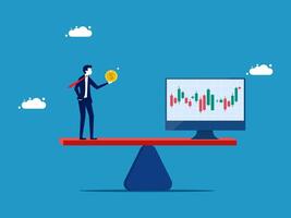 businessman standing on balance scales with a coin and a chart vector