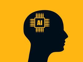 AI Chip Icon Artificial Intelligence in Human Head. Creative Digital Skills. vector