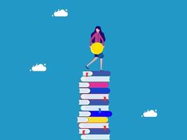 a woman is standing on top of a stack of books vector