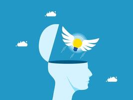 a man's head with a light bulb and wings vector