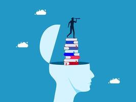a man is standing on top of a stack of books and looking through a telescope vector
