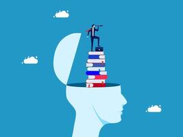 man is standing on top of a stack of books and looking through a telescope vector