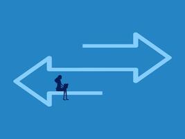 Exchange, different individual approaches, businesswoman on two way arrow icon vector