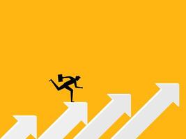 Career advancement concept. Businessman running on the arrow that grows vector