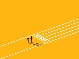 Join hands to start a business. Two businessmen at the starting point and the running track. vector