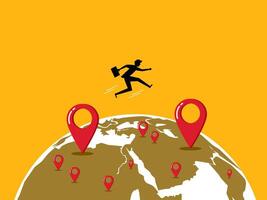 Expanding Branches. Opening new business. Businessman jumps to new map pins vector
