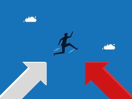 Change direction, man jumps and changes direction to opposite arrow vector