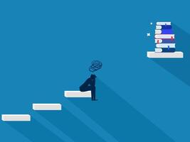 Blocking Learning .Businessman Sad About the Gap Between Stairs and Top of Books vector