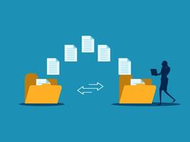 women send documents over the Internet, back up data, exchange files in folders vector