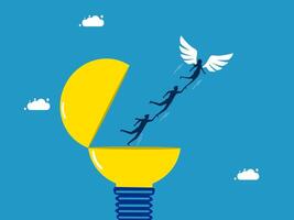 a light bulb with team businessman flying out of it vector